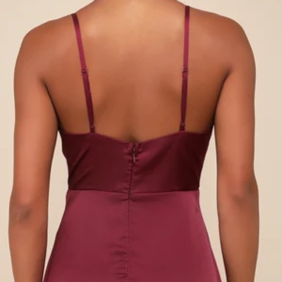 Lulu’s Ode To Love Faux Wrap Sleeveless Satin Maxi Dress Full Skirt Burgundy M - Picture 5 of 12